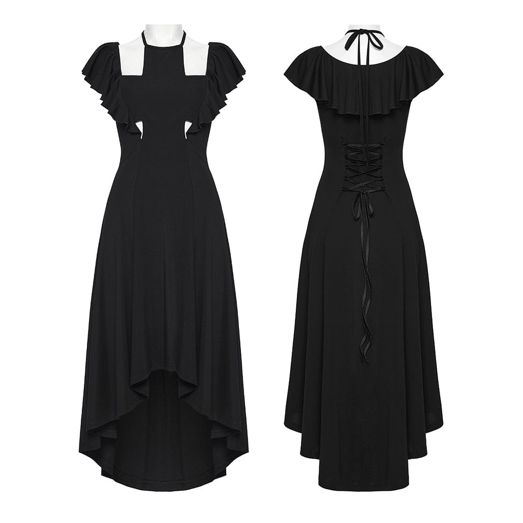 PUNK RAVE Women's Gothic Cross Halterneck High Low Dress