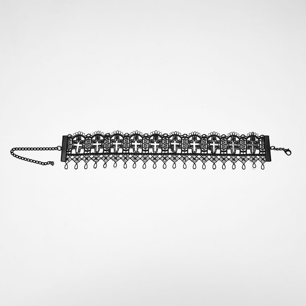 PUNK RAVE Women's Gothic Cross Lace Choker