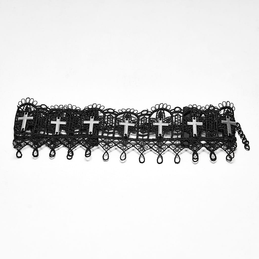 PUNK RAVE Women's Gothic Cross Lace Choker