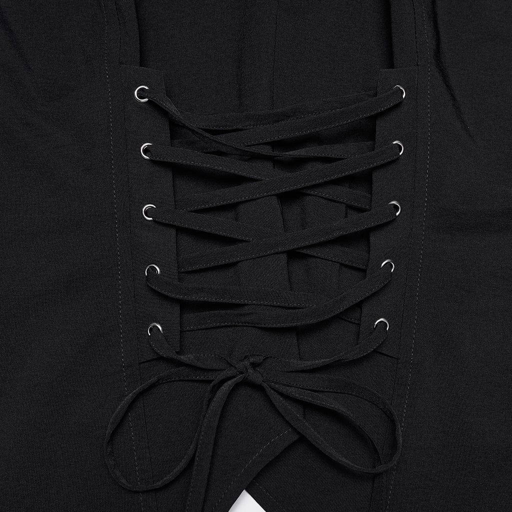 PUNK RAVE Women's Gothic Cross Lace-up Turn-down Collar Shirt