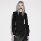 PUNK RAVE Women's Gothic Cross Lace-up Turn-down Collar Shirt