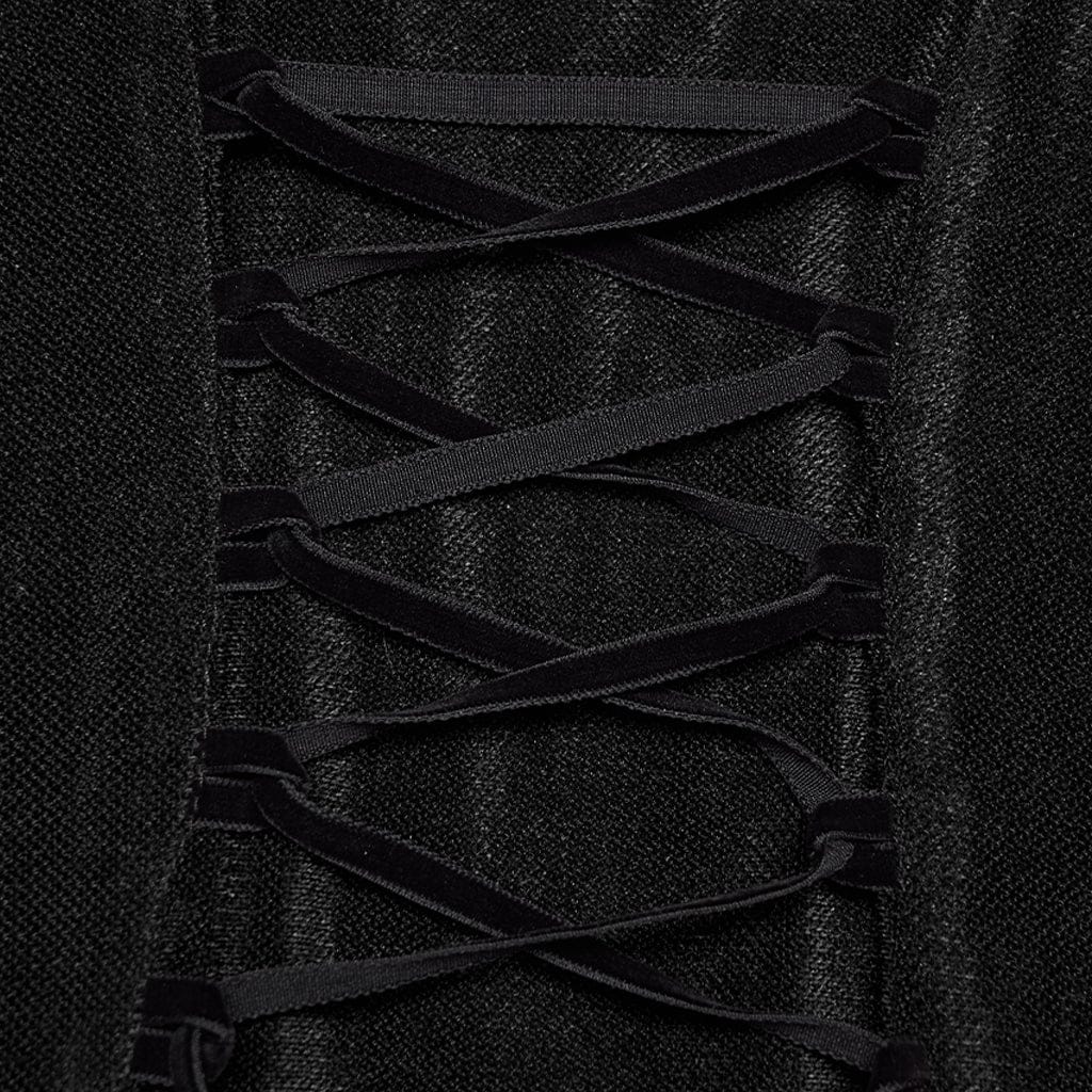 PUNK RAVE Women's Gothic Cross Square-cut Collar Flared Sleeved Dress Black