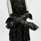 PUNK RAVE Women's Gothic Cross Strap Zipper Long Gloves
