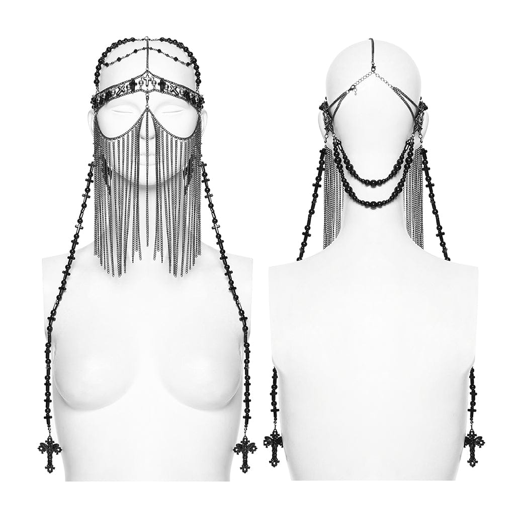 PUNK RAVE Women's Gothic Cross Tassels Chained Headwear