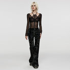 PUNK RAVE Women's Gothic Cutout Halterneck Mesh Shirt