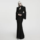 PUNK RAVE Women's Gothic Cutout Lace-up Chained Flare Sleeve Maxi Dress Black