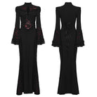 PUNK RAVE Women's Gothic Cutout Lace-up Chained Flare Sleeve Maxi Dress Black-Red