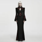 PUNK RAVE Women's Gothic Cutout Lace-up Chained Flare Sleeve Maxi Dress Black-Red