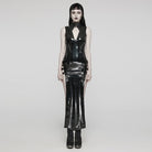 PUNK RAVE Women's Gothic Cutout Side Slit Buckle Maxi Dress