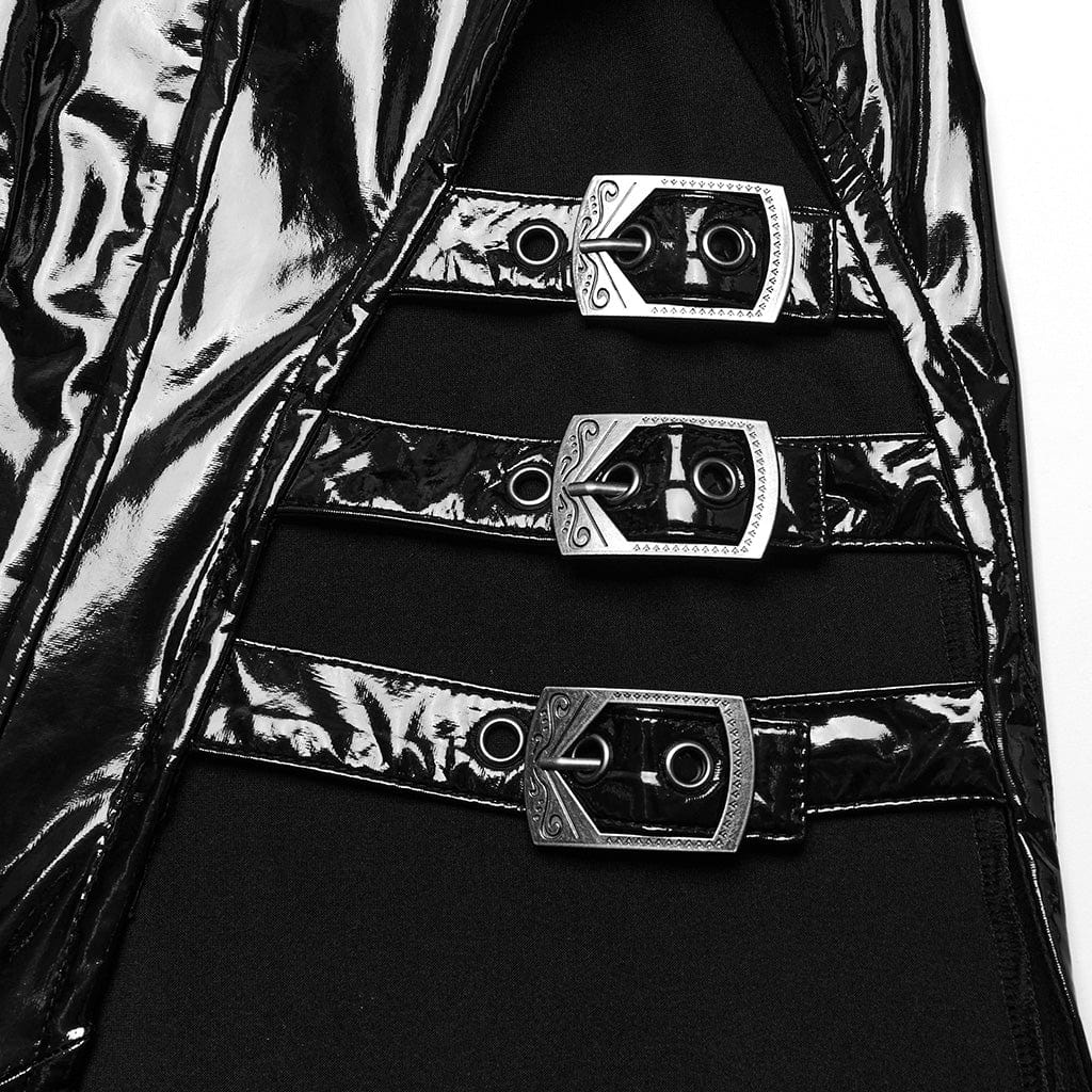 PUNK RAVE Women's Gothic Cutout Side Slit Buckle Maxi Dress