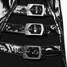 PUNK RAVE Women's Gothic Cutout Side Slit Buckle Maxi Dress Black-Red