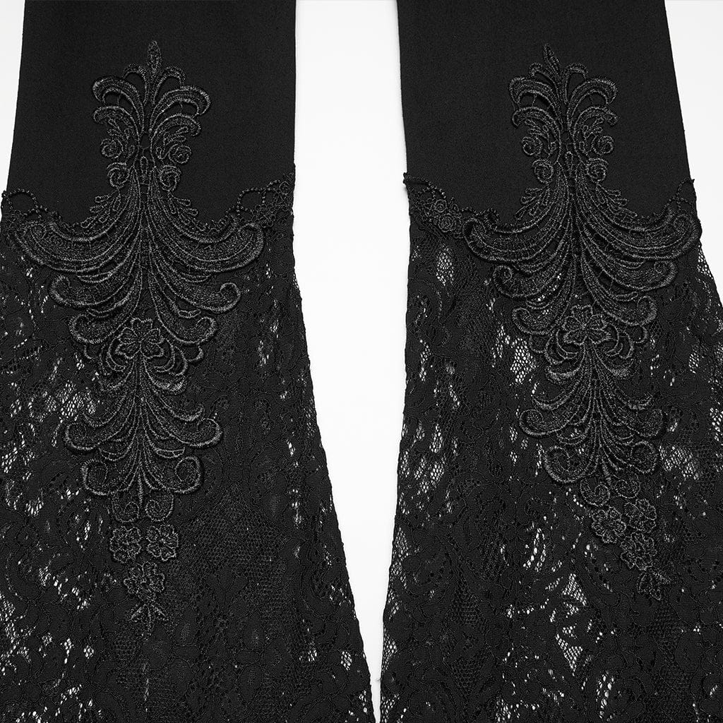 PUNK RAVE Women's Gothic Decal Floral Lace Splice Flared Pants