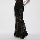 PUNK RAVE Women's Gothic Decal Floral Lace Splice Flared Pants