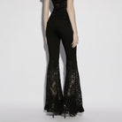 PUNK RAVE Women's Gothic Decal Floral Lace Splice Flared Pants