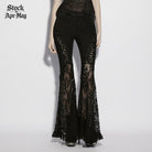 PUNK RAVE Women's Gothic Decal Floral Lace Splice Flared Pants