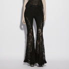 PUNK RAVE Women's Gothic Decal Floral Lace Splice Flared Pants