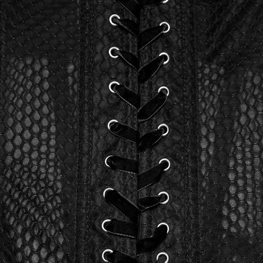 PUNK RAVE Women's Gothic Decal Sheer Lace-up Overbust Corset Black