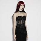 PUNK RAVE Women's Gothic Decal Sheer Lace-up Overbust Corset Black