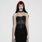 PUNK RAVE Women's Gothic Decal Sheer Lace-up Overbust Corset Black
