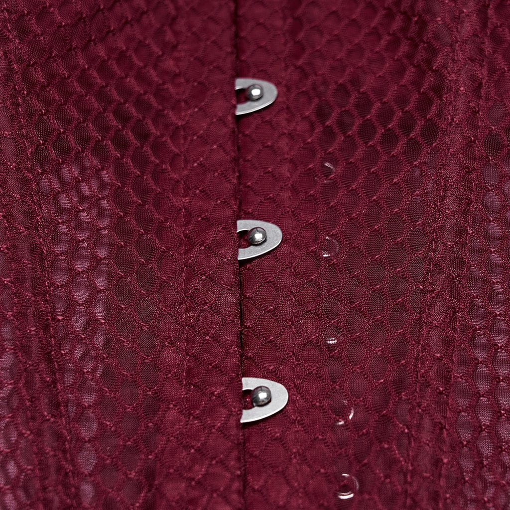 PUNK RAVE Women's Gothic Decal Sheer Lace-up Overbust Corset Red