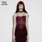 PUNK RAVE Women's Gothic Decal Sheer Lace-up Overbust Corset Red