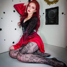 PUNK RAVE Women's Gothic Doll Collar Gradient Velvet Prom Dress Red