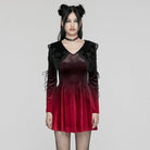 PUNK RAVE Women's Gothic Doll Collar Gradient Velvet Prom Dress Red