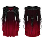 PUNK RAVE Women's Gothic Doll Collar Gradient Velvet Prom Dress Red