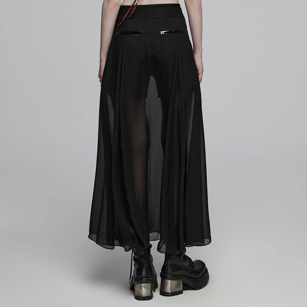 PUNK RAVE Women's Gothic Double-layered High-waisted Skirt