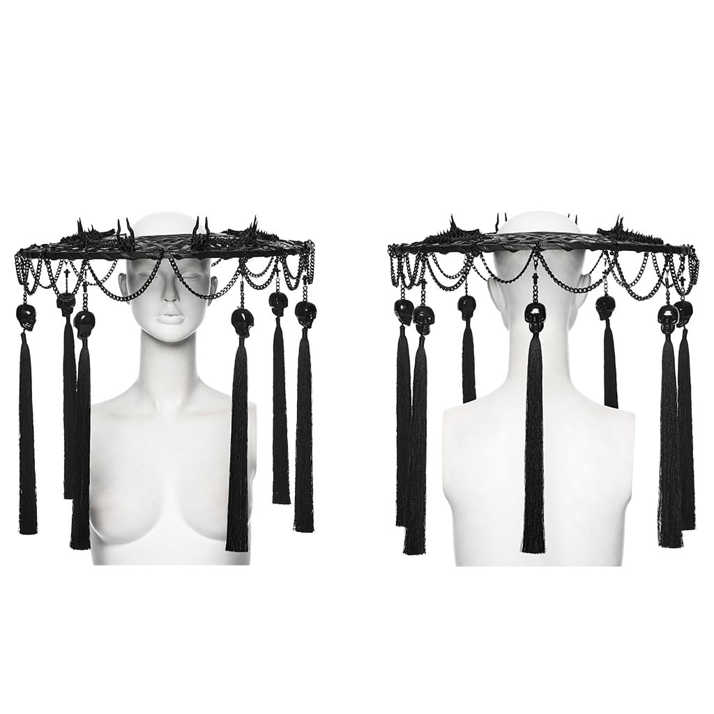 PUNK RAVE Women's Gothic Dragon Bone Chain Tassel Hat
