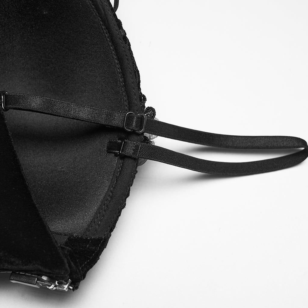 PUNK RAVE Women's Gothic Embroidered Floral Lace-up Bustier