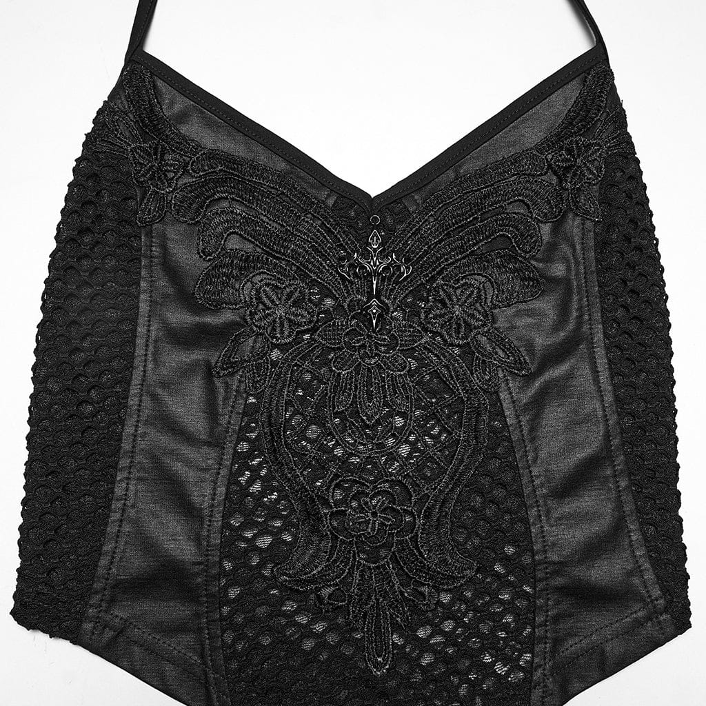 PUNK RAVE Women's Gothic Embroidered Halterneck Bustier