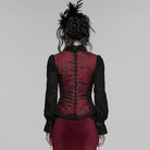 PUNK RAVE Women's Gothic Embroidered Jacquard Lace-up Vest Black-Red