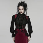 PUNK RAVE Women's Gothic Embroidered Jacquard Lace-up Vest Black-Red