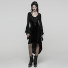 PUNK RAVE Women's Gothic Embroidered Lace-up Flared Sleeved Dress
