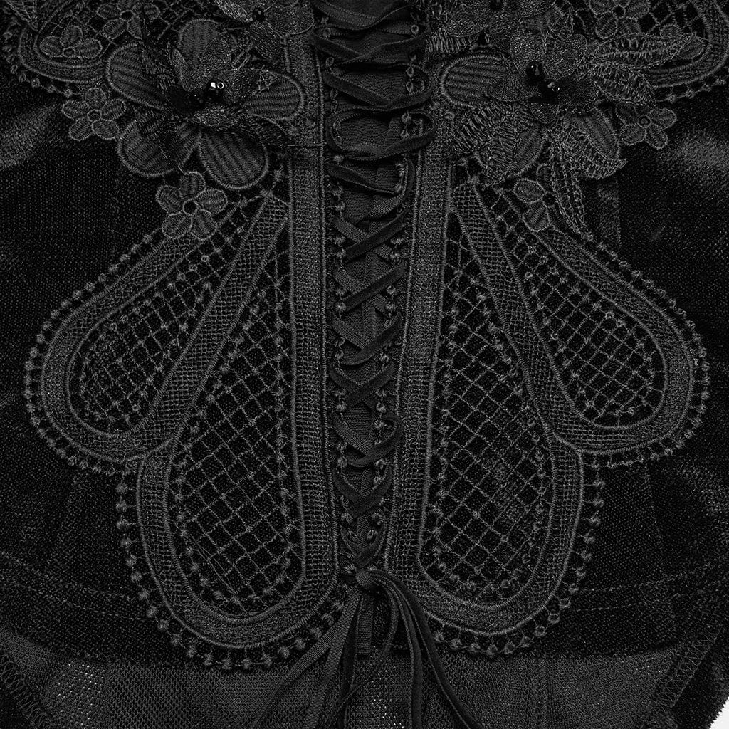 PUNK RAVE Women's Gothic Embroidered Lace-up Long Sleeved Top