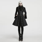 PUNK RAVE Women's Gothic Embroidered Stand Collar Asymmetric Long Jacket