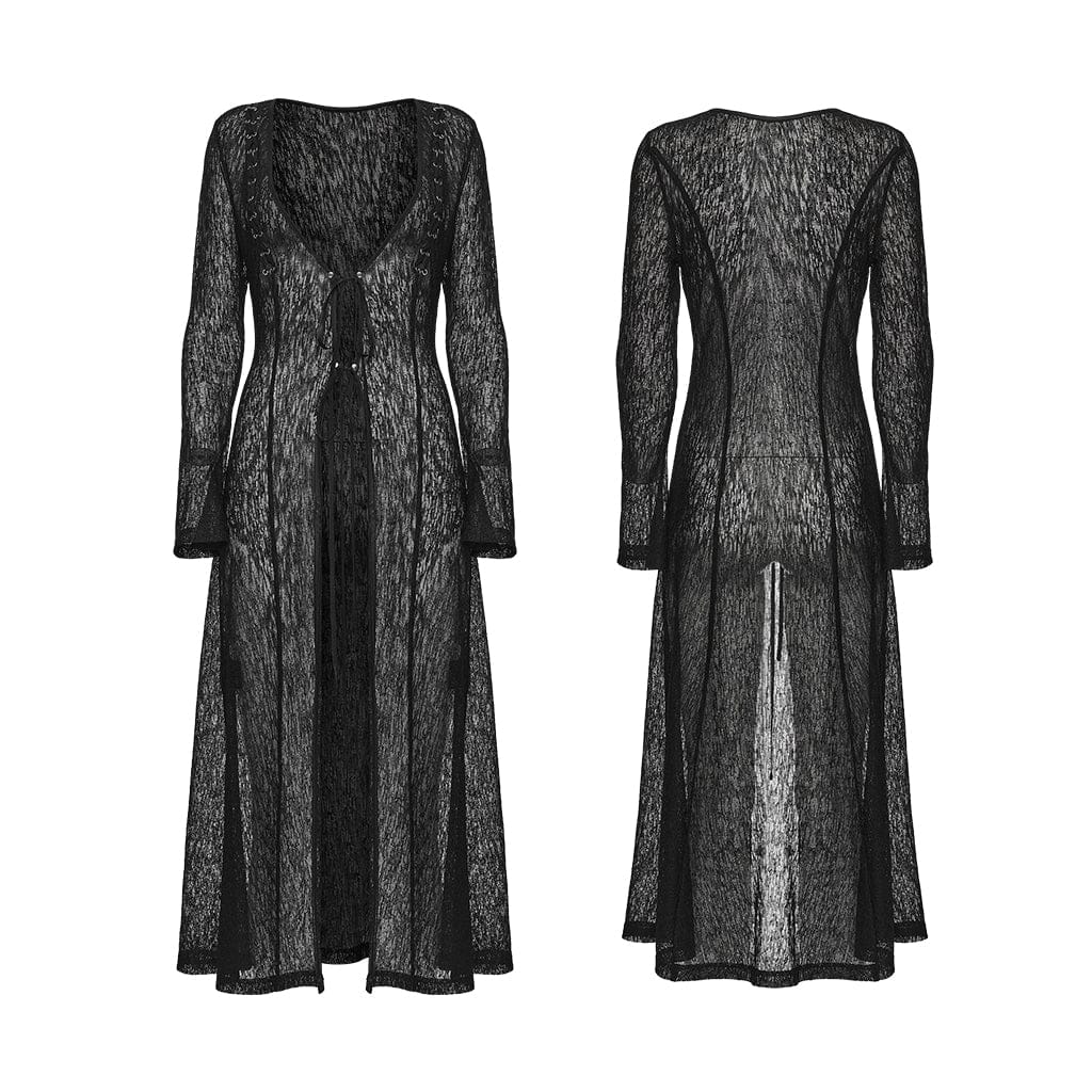PUNK RAVE Women's Gothic Eyelet Sheer Long Sleeved Cardigan