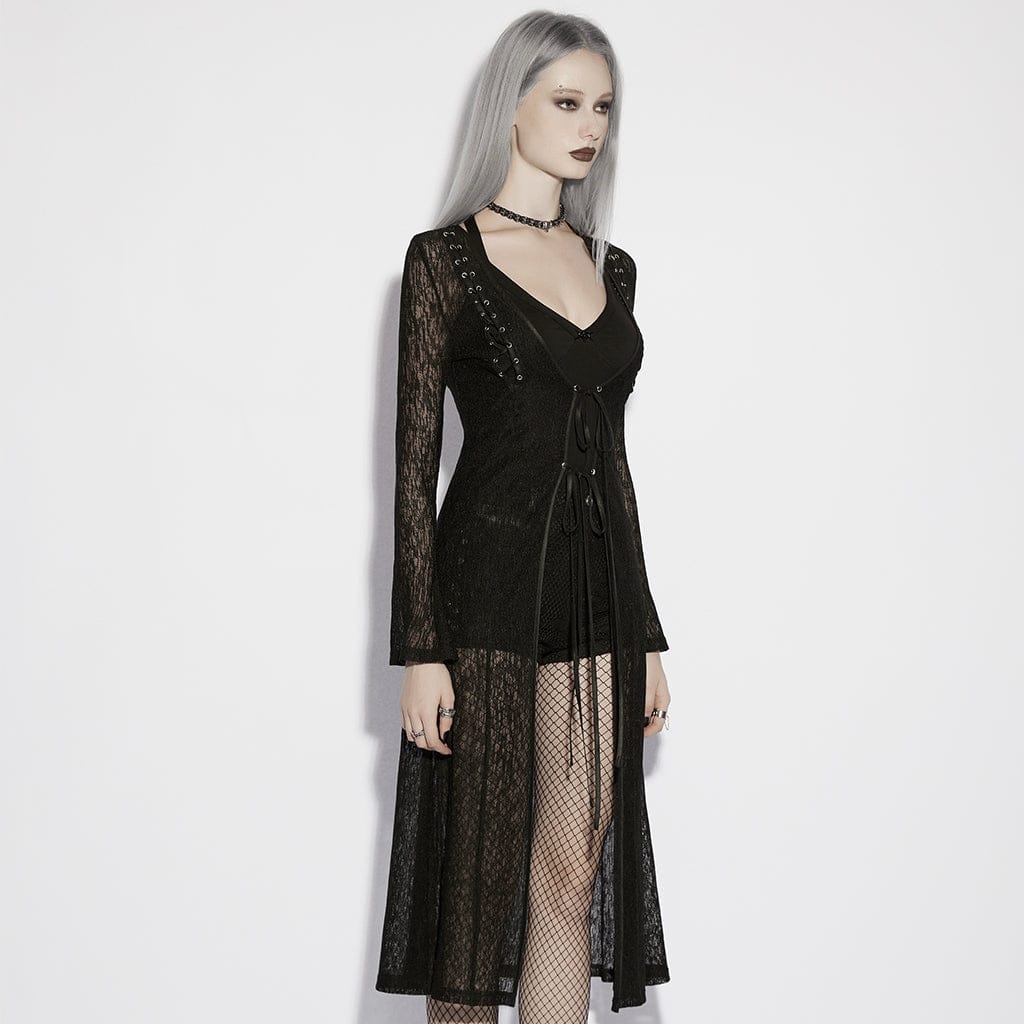PUNK RAVE Women's Gothic Eyelet Sheer Long Sleeved Cardigan