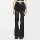 PUNK RAVE Women's Gothic Eyelet Splice Mesh Flared Pants