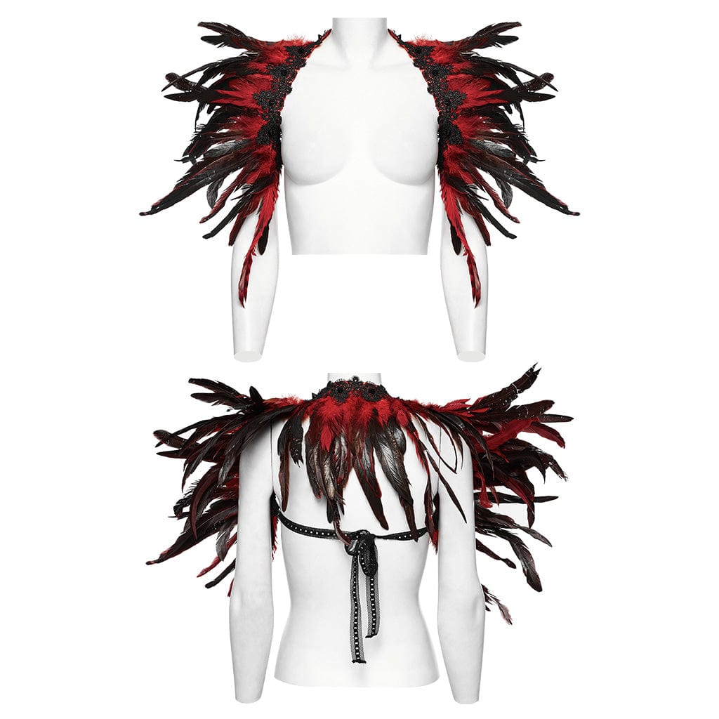 PUNK RAVE Women's Gothic Faux Feather Shoulder Harness