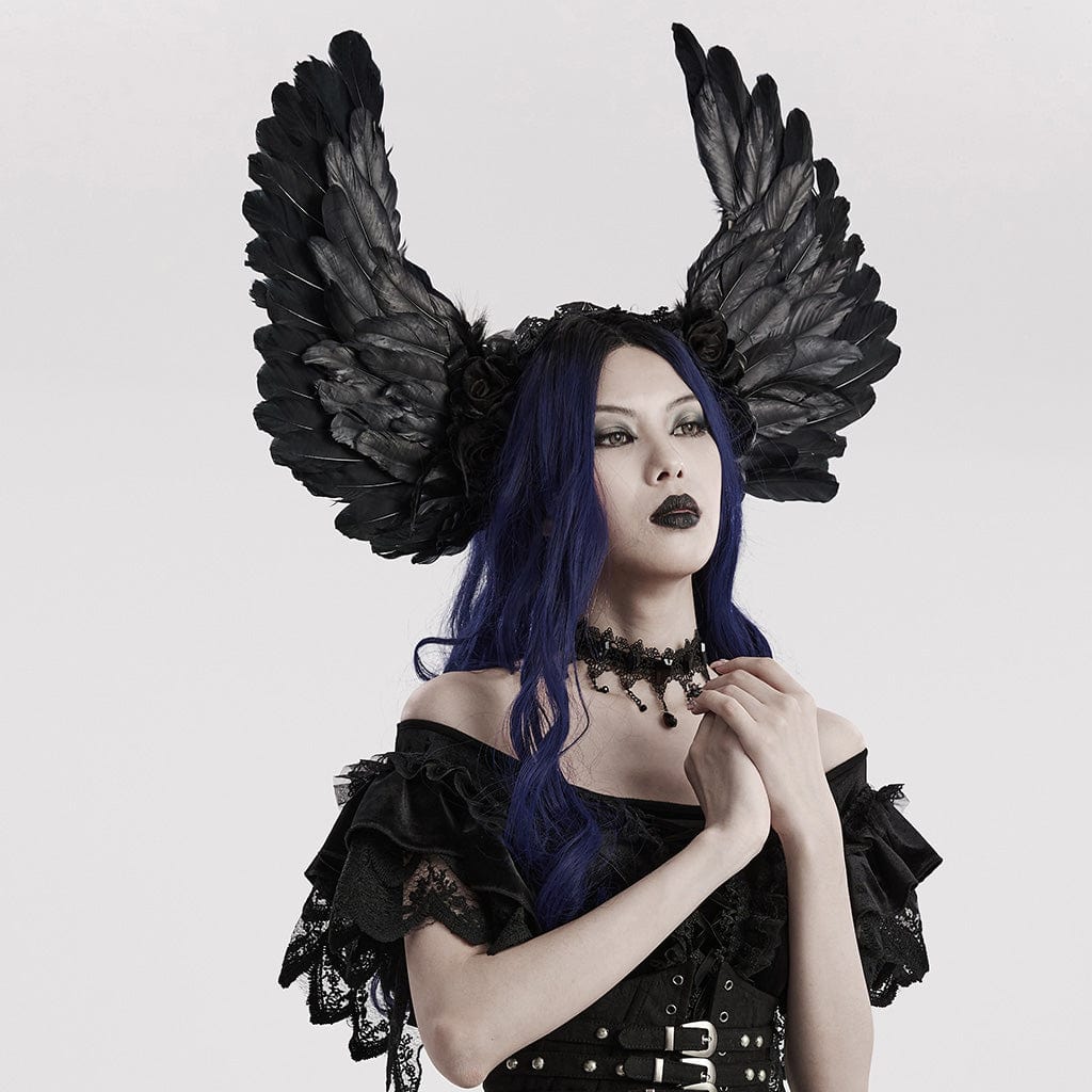 PUNK RAVE Women's Gothic Faux Feather Wing Headwear