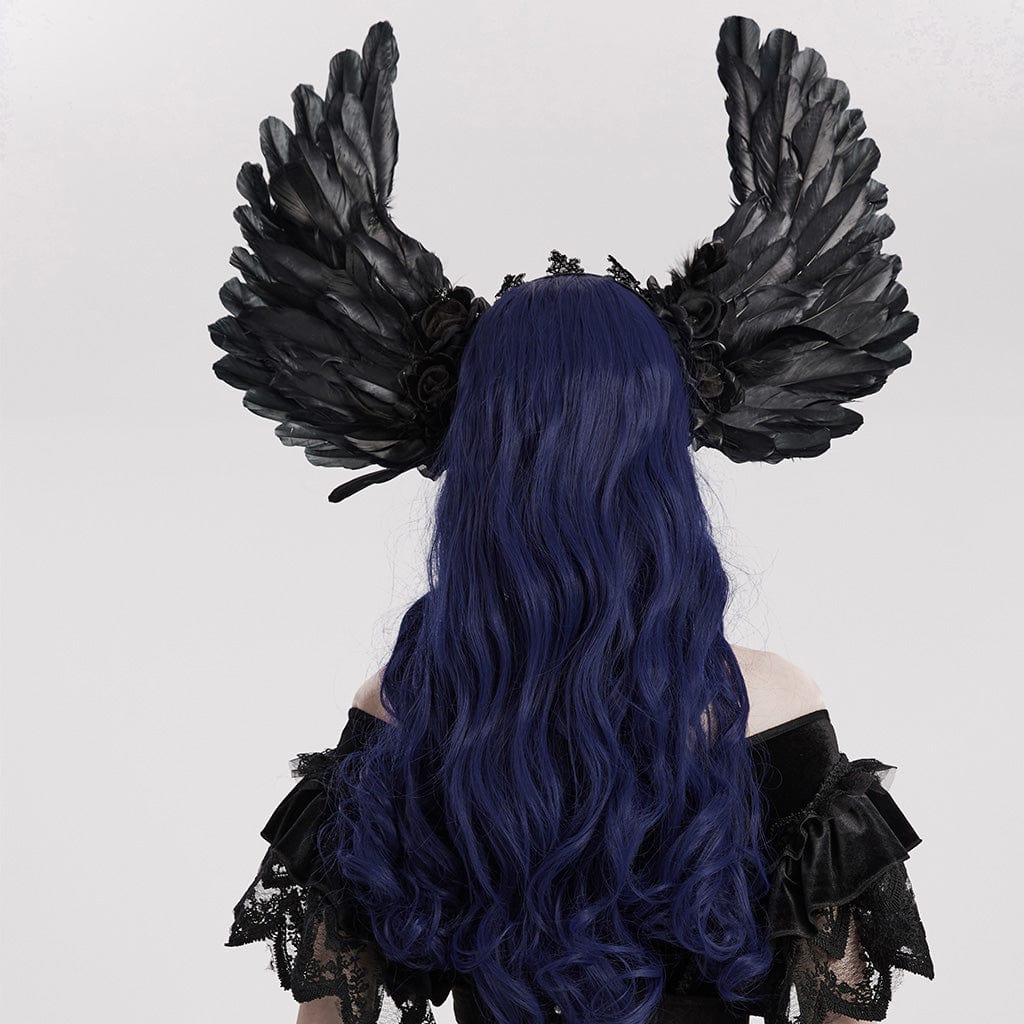 PUNK RAVE Women's Gothic Faux Feather Wing Headwear