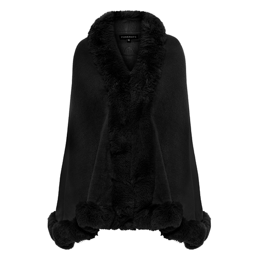PUNK RAVE Women's Gothic Faux Fur Embroidered  Witchy Cloak