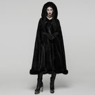 PUNK RAVE Women's Gothic Faux Fur Splice Hooded Cloak Black