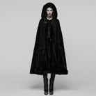 PUNK RAVE Women's Gothic Faux Fur Splice Hooded Cloak Black