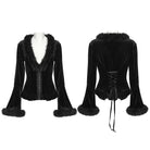 PUNK RAVE Women's Gothic Faux Fur Splice V-neck Lace-up Cardigan