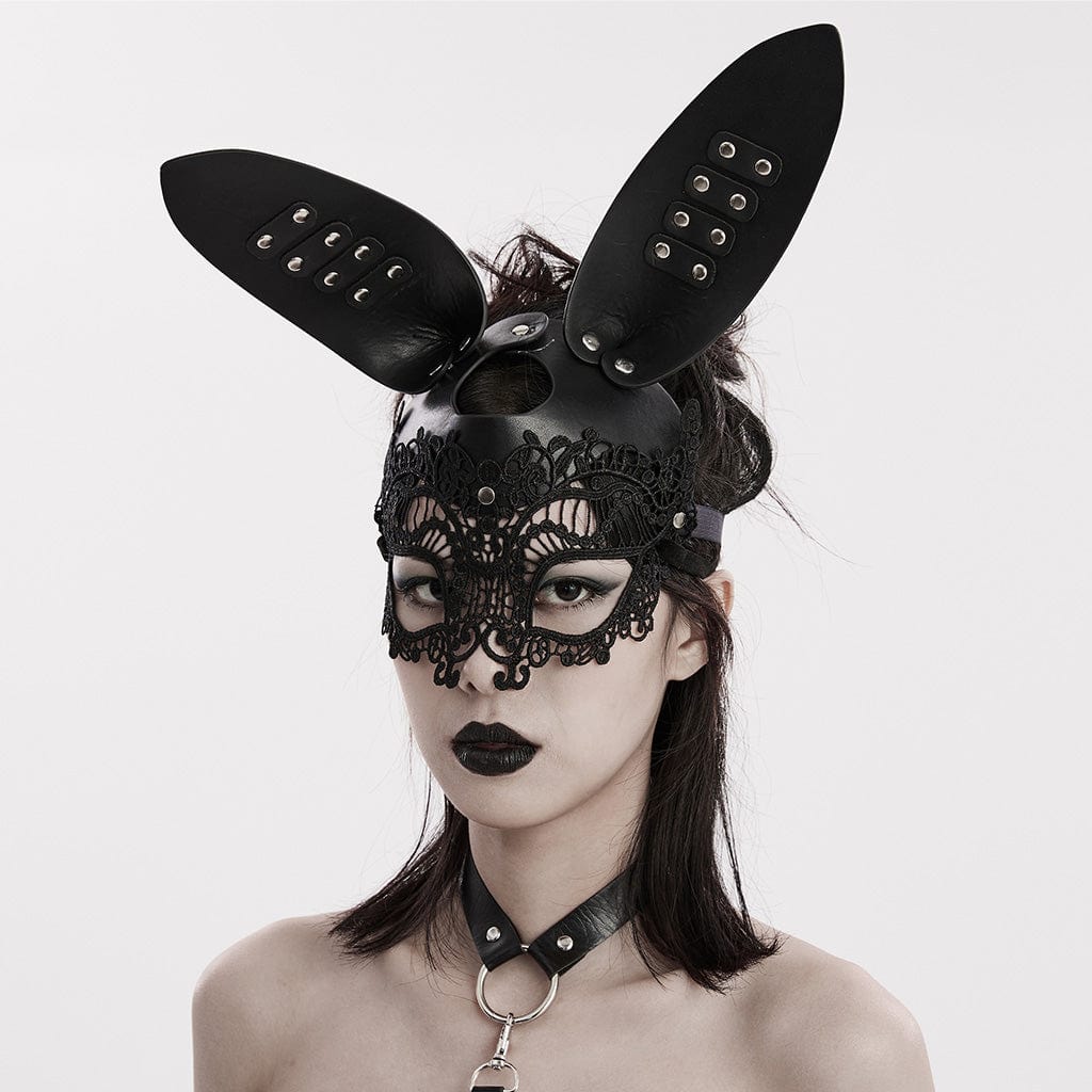 PUNK RAVE Women's Gothic Faux Leather Bunny Mask