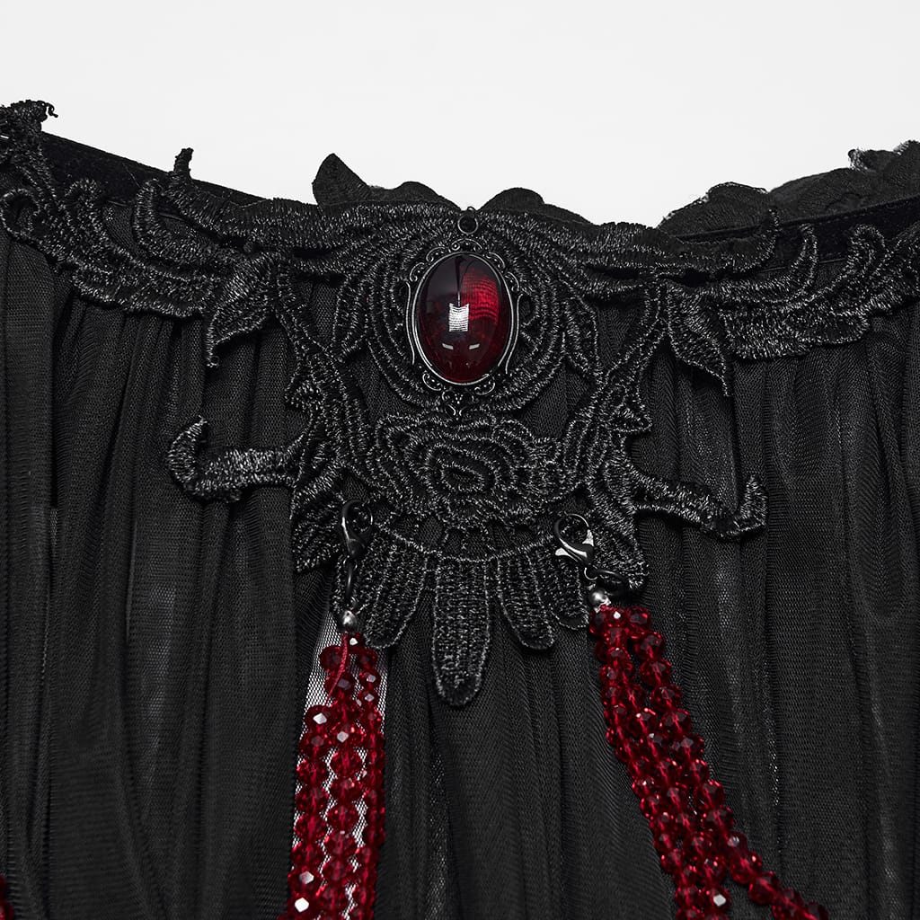 PUNK RAVE Women's Gothic Feather Beaded Applique Mesh Cloak