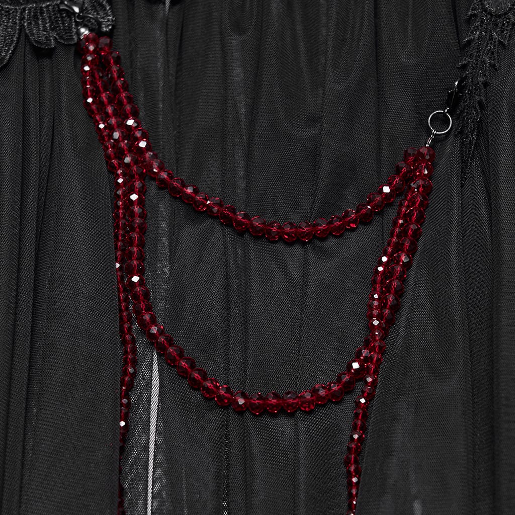 PUNK RAVE Women's Gothic Feather Beaded Applique Mesh Cloak